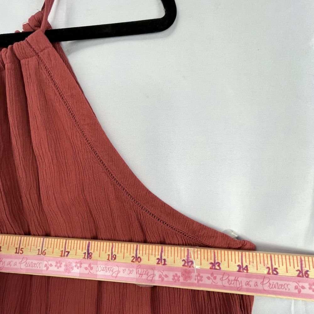 Midi Dress Rayon Halter Neck Tiered Brick Red Sleeveless Flowy XXL resort Boh - Picture 12 of 14